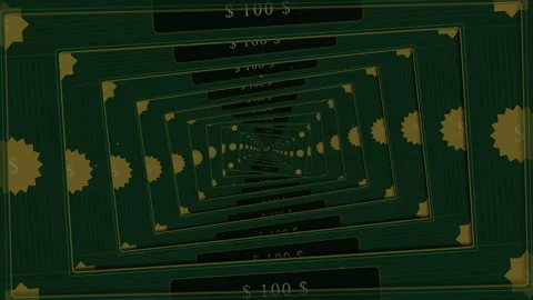 Digital green tunnel loop, motion graphic background, cyber tech tunnel Stock Footage 347943070