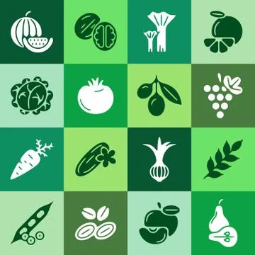 Digital green vegetable square icons set Stock Illustration