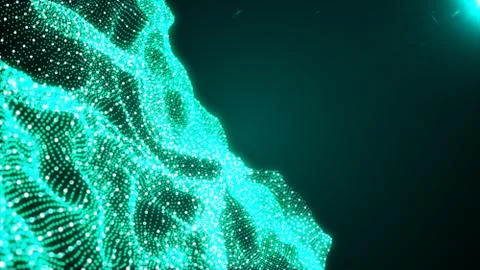 Digital green wave particles form background illustration Stock Illustration