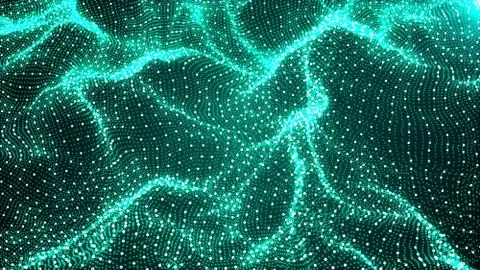 Digital green wave particles form background illustration 写真素材