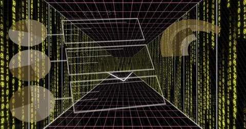 Digital grid and binary code image over abstract tunnel Stock Illustration