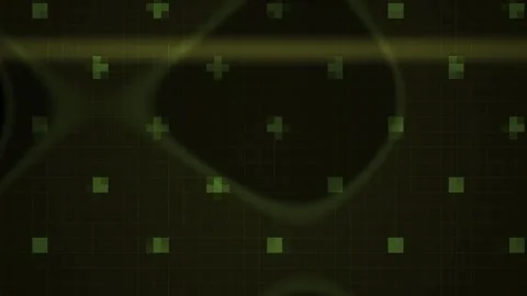 Digital Grid Animation with Glowing Green Pixel Symbols and Pulsing Horizon.. Stock Footage 344719988