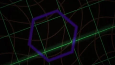 Digital Grid Animation with Purple Hexagon and Green Light for Tech Backgroun Stock Footage 343693922
