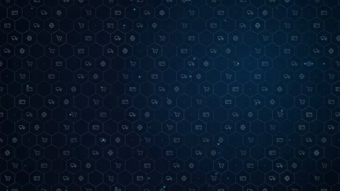 Digital grid background with e-commerce icons showing network of online tra.. Stock Footage 341824454