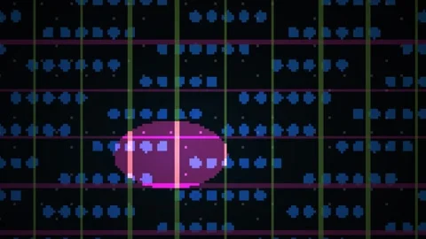Digital grid with blue dots and pink highlights on black background. Stock Footage 335511981