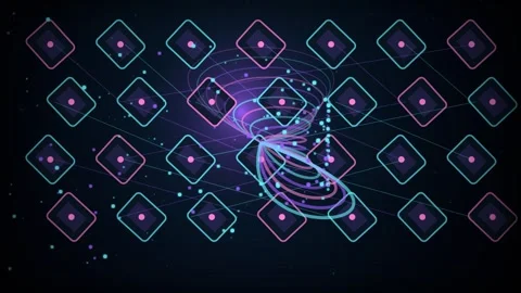 Digital Grid Data Point Loop - Purple Pink Cyberspace Backdrop Video stock 341956321