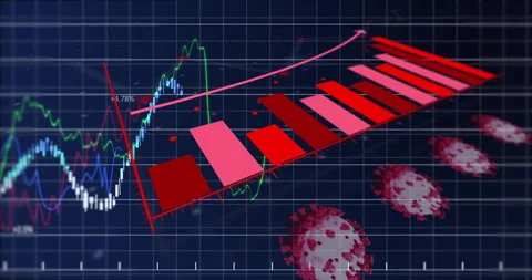Digital grid filling, 3D bars rising, virus icons popping, line chart flowing, Stock Footage 312905131