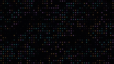 Digital grid of flickering colorful square pixels on black background Stock Footage 335934462