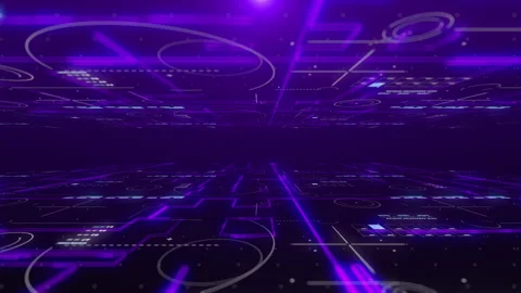 Digital Grid Floor Moving Forward in Infinite Cyberspace with Glowing Particles Vídeo Stock 344028744