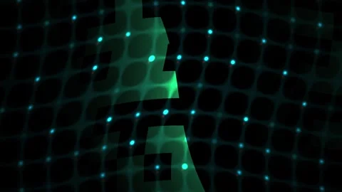 Digital Grid with Glowing Green Geometric Shapes in Motion for Tech Themes Stock Footage 343694057