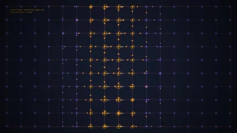 Digital Grid Interface with Blue Dots and Lines on Dark Background - Futuri.. Stock Footage 348415813