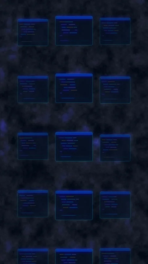 Digital grid interface code boxes display software data processing Stock Footage 348329555