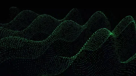 Digital grid landscape with glowing green data points and terrain waves wave Stock Footage 347583586