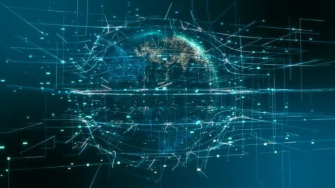 Digital Grid Lines with 3D Earth. Technology Background. Grid Background. 4K Stock Footage 278450724