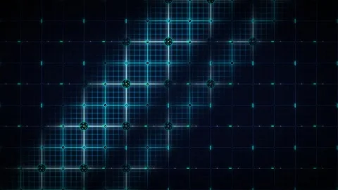 Digital grid network background, with pulsing blue, light nodes and, data f.. Stock Footage 337566605