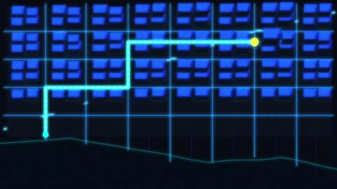 Digital grid network motion graphic animation with glowing light path Stock Footage 347561911