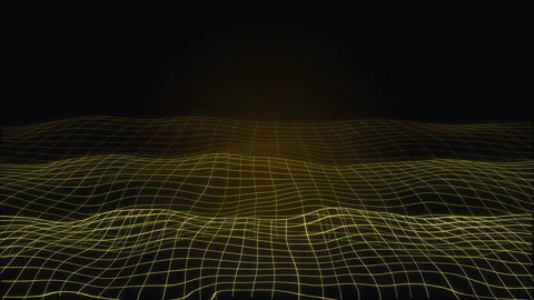 Digital grid network surface animation with glowing yellow lines and texture Stock Footage 346737443