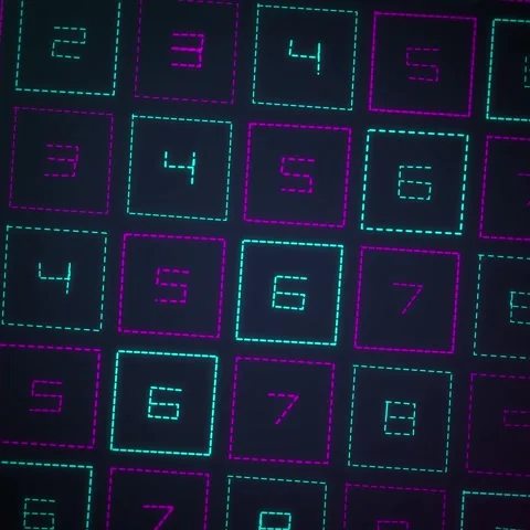 Digital Grid Numbers Animation: Retro Futuristic Sci-Fi Glitch Effect Stock Footage 348199650