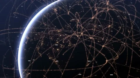 Digital Grid Over the Earth Sunrise. Internet connection by satellites. Global Stock Footage 167518877