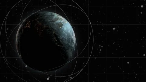 Digital grid over the surface of the night planet earth. Stock Footage 205482399