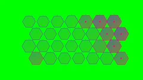 A digital grid pattern composed of interconnected hexagonal shapes on green Stockbeeldmateriaal 340902711