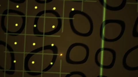 Digital Grid Scanning with Glowing Green Line and Yellow Dots on Dark Backg.. Stock Footage 343694048