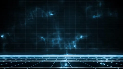 Digital Grid Sci-Fi Animation with Blue Plasma Lightning Effect Background Stock Footage 313863140