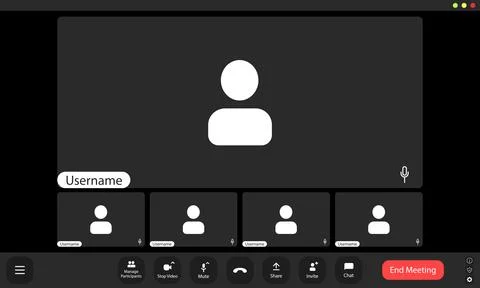 A digital grid shows multiple user placeholders in a virtual meeting, indic.. Stock Illustration