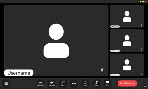 A digital grid shows multiple user placeholders in a virtual meeting, indic.. 스톡 일러스트