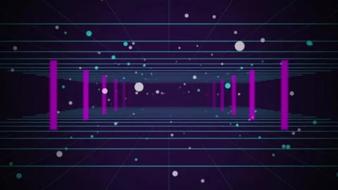 Digital grid tunnel purple pillars seamless loop motion background Stock Footage 345182897