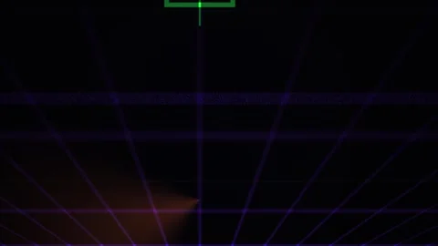 Digital Grid in Virtual Space with Glowing Light and Green Hud Targets for .. Stock Footage 343694038
