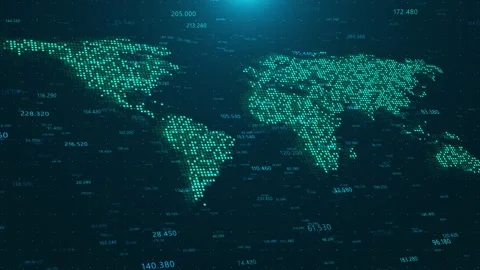 Digital Grid World Map with Coding Data Animation Stock Footage 315414837