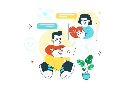 Digital Grief Support Illustration Featuring Online Counseling, Emotional W.. Stock Illustration