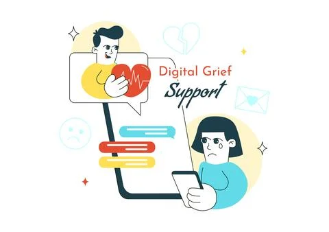 Digital Grief Support Illustration Featuring Online Counseling, Emotional W.. Stock Illustration