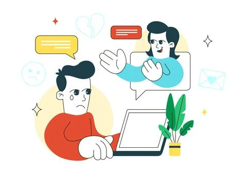 Digital Grief Support Illustration Featuring Online Counseling, Emotional W.. Stock Illustration