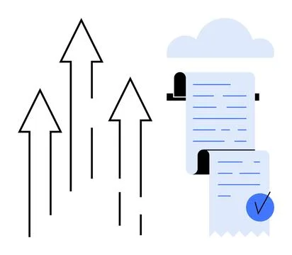 Digital Growth and Cloud-Based Document Management Representation Illustrazione stock