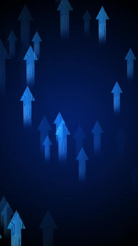 Digital growth arrows tech scene blue circuit textures, upward movement Stock Footage 334122524