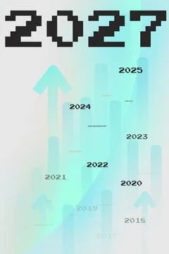 Digital growth chart showing progression from 2018 to 2027 with upward arrows Stock Illustration