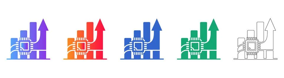 Digital Growth Chip Icon Set Stockillustratie