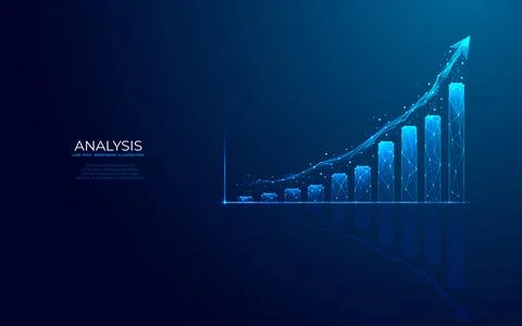 Digital growth graph chart with up arrow on technology blue background Stock Illustration