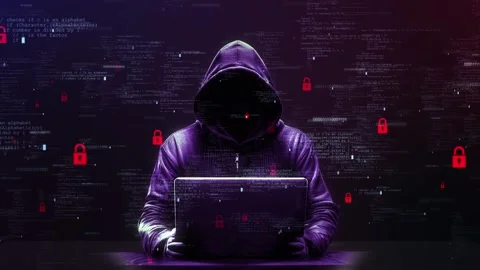 Digital hacker. Cyber security System Hacked Warning Notification System Stock Footage 292907968