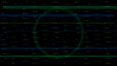 Digital Hacker Glitch Code Matrix Screen with HUD Target Loop Stock Footage 346153819