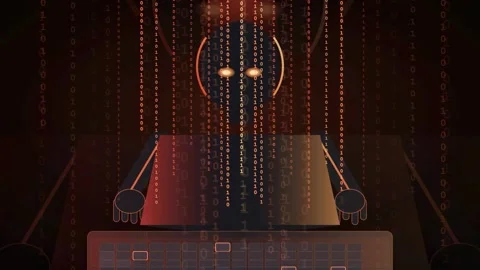 Digital Hacker Silhouette with Binary Code Rain Overlay in Dark Cyber Security Stock-Footage 343161242