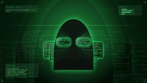 Digital hacker silhouette with green binary code and data streams for 動画素材 341826042