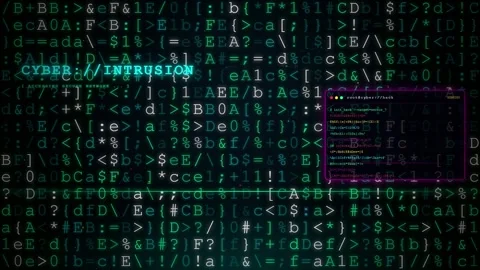 Digital hacking concept with scrolling green computer code and cyber intrusion Stock Footage 346202666