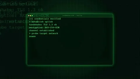 Digital hacking interface with green computer code and terminal commands on a 스톡 동영상 341828880