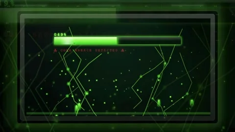 Digital hacking interface with green loading progress bar and data breach Stock Footage 341827953