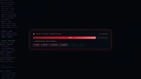 Digital hacking interface with loading progress bar and scrolling computer code Stock Footage 345765730