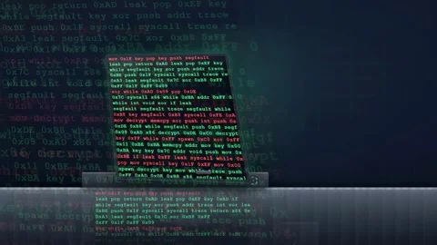 Digital hacking interface with scrolling computer code and data processing on a Stock Footage 341826115