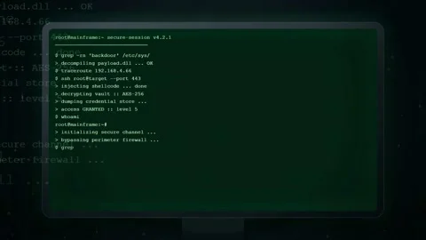 Digital hacking interface with scrolling green code and security alert warnings Stock Footage 341833113